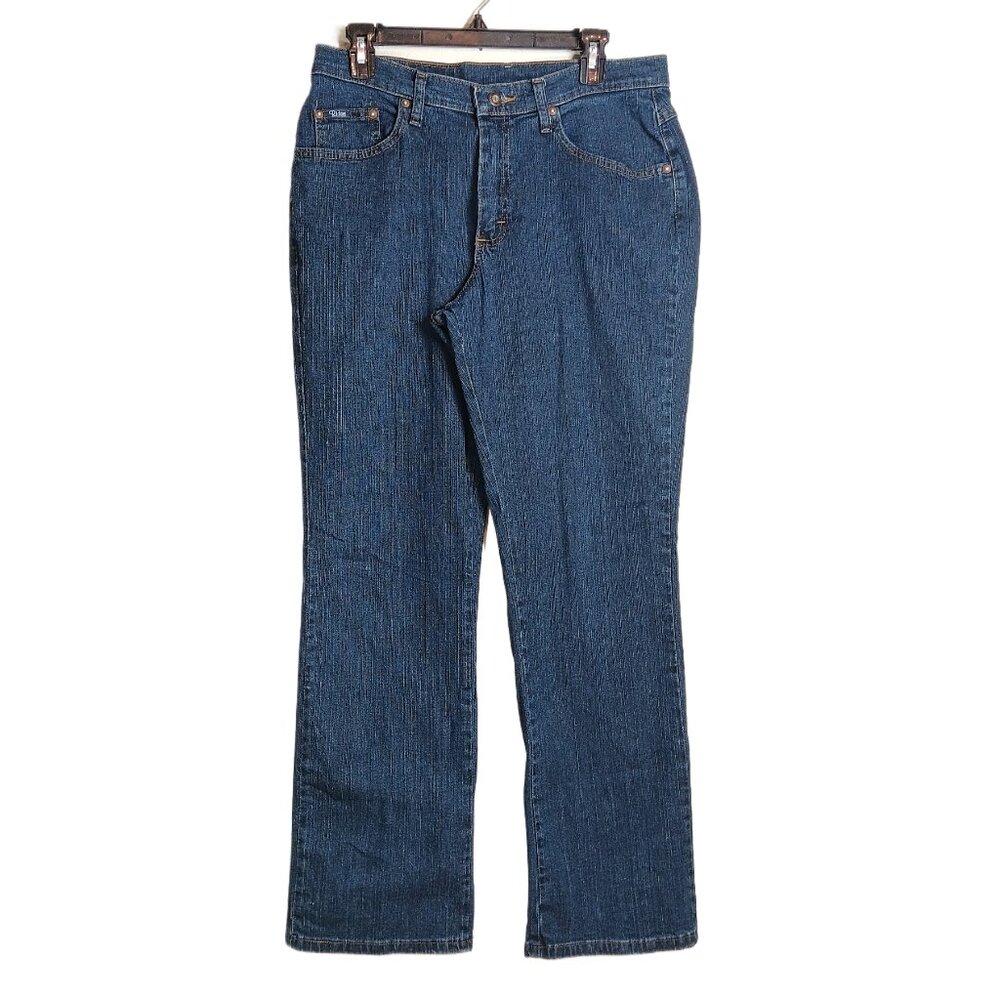 Denim Riders Straight Leg Jeans Womens 12 Petite Dark Wash High Rise Stretch